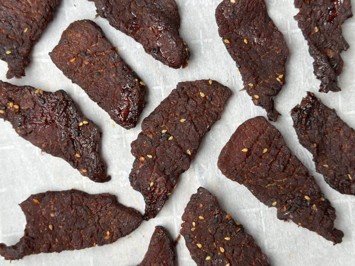 Beef jerky on a table