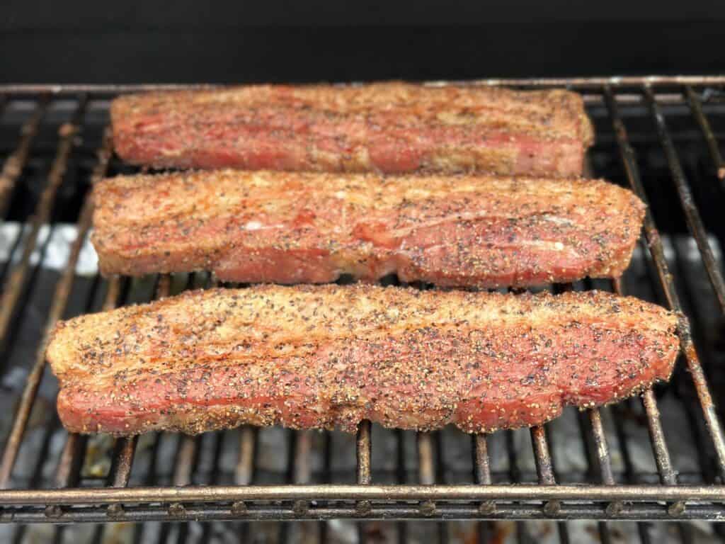crispy pork belly on the smoker