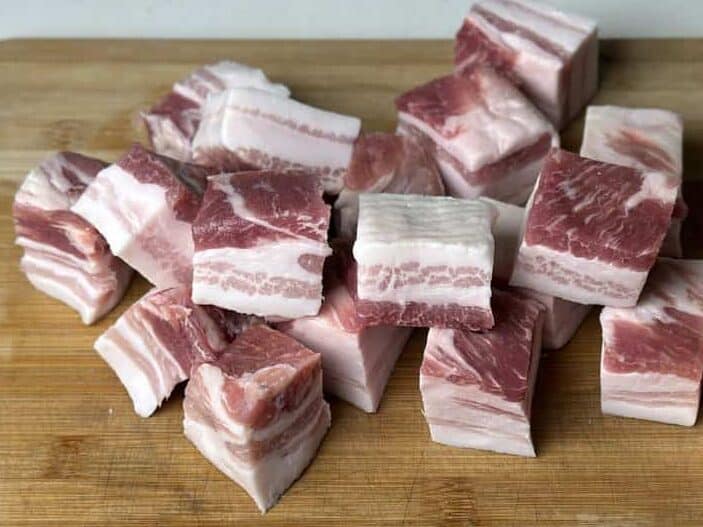 cubes pork belly