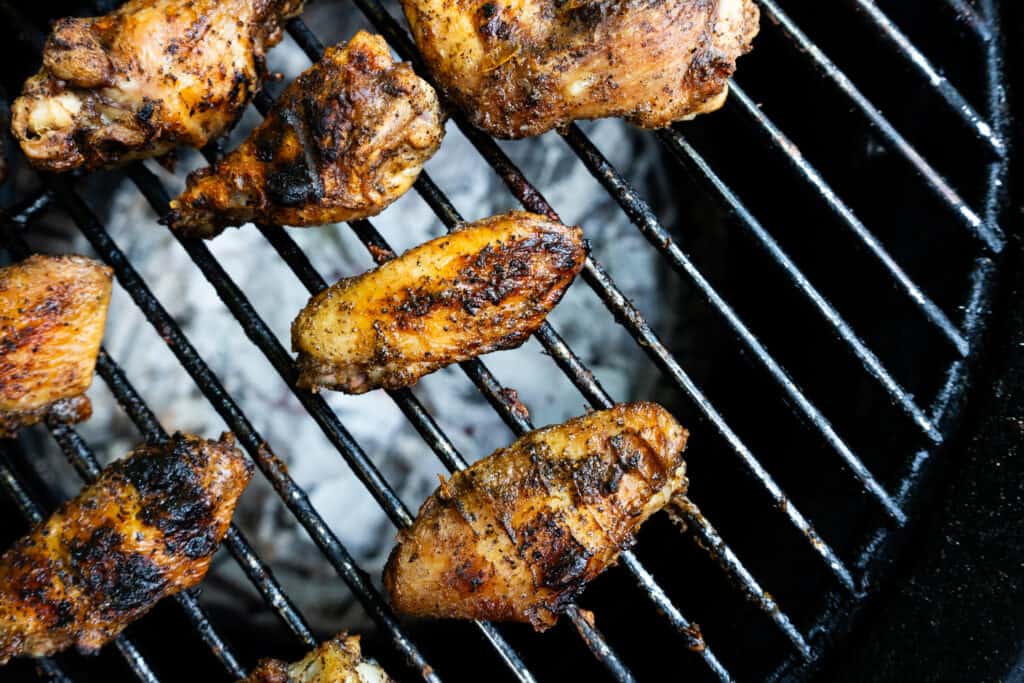 Grilling chimichurri chicken wings being grilled