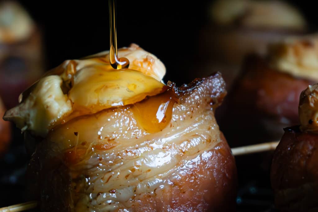 maple syrup glaze on the smoked pork belly pig shots