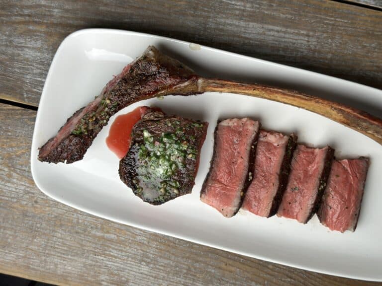 Chimichurri Butter Tomahawk Steak on a plate