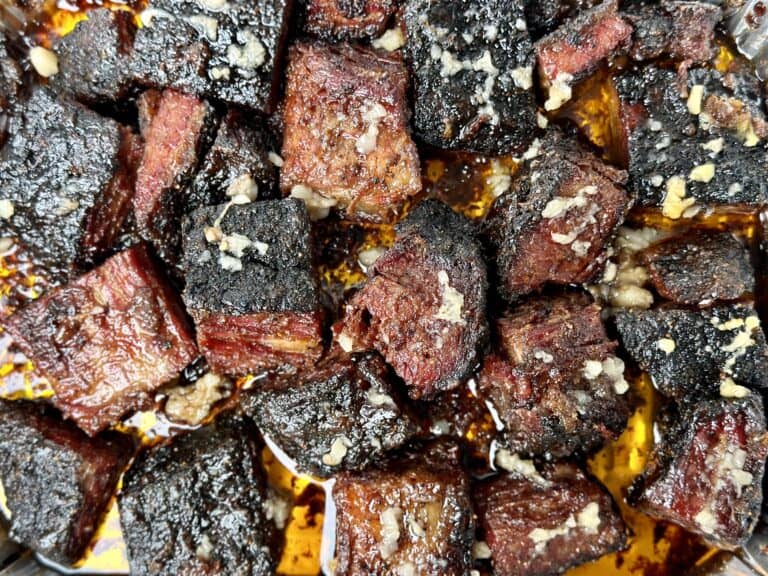 Bone marrow brisket burnt ends in a pan
