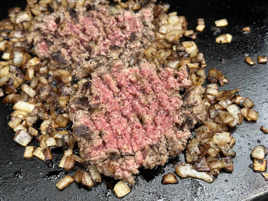 chopped burger meat for chopped cheese sandwich