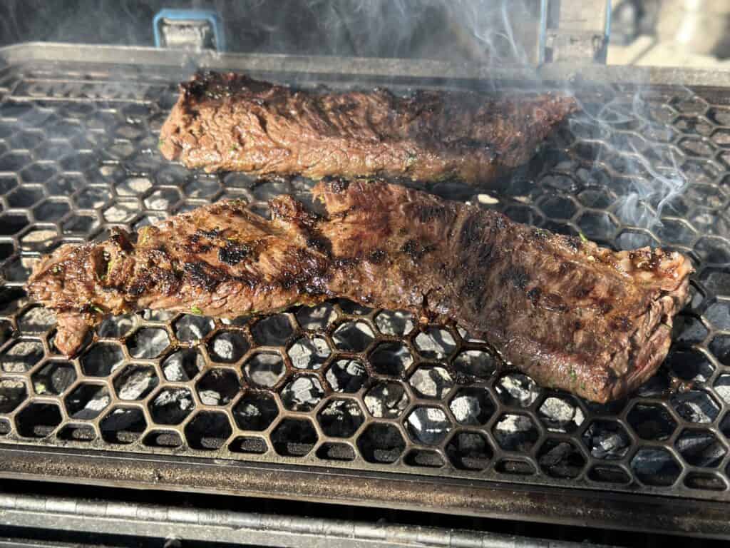 skirt steak being grilled