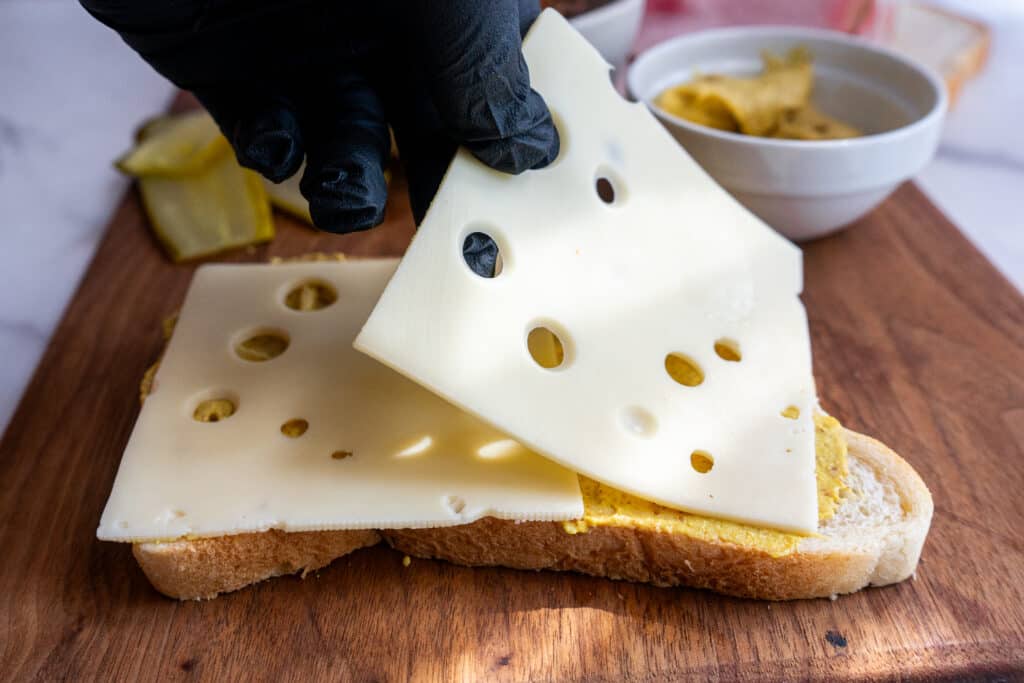 Swiss cheese on a sandwich 