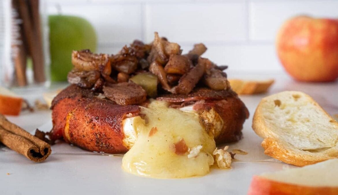 Smoked Prosciutto wrapped brie with apples