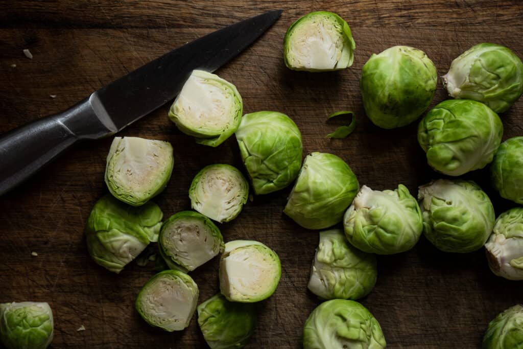 cut up Brussels sprouts