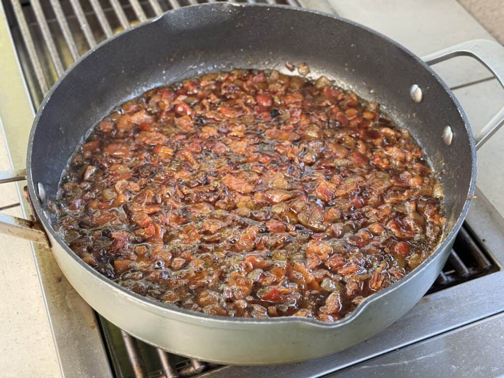 bacon jam cooking in a pan
