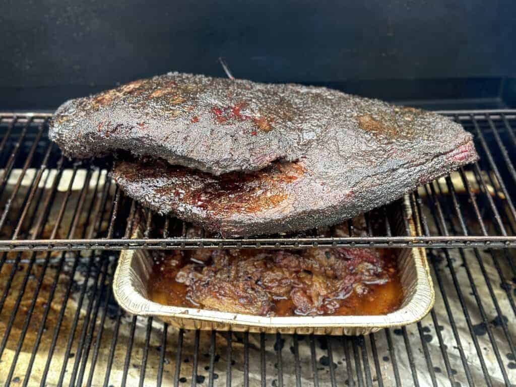 brisket on the smoker for bone marrow brisket burnt ends