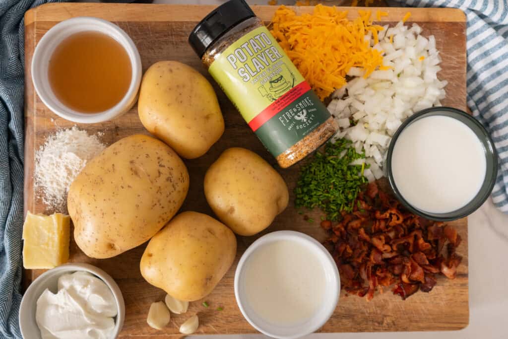 Loaded baked potato soup ingredients.