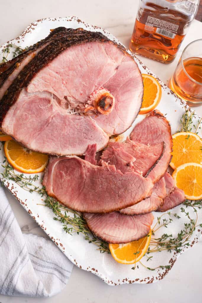 Orange Maple Bourbon Glazed ham.
