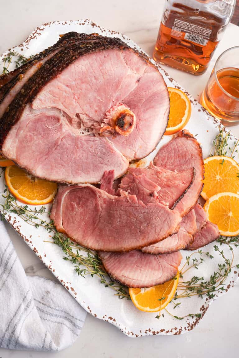 Orange Maple Bourbon Glazed ham.