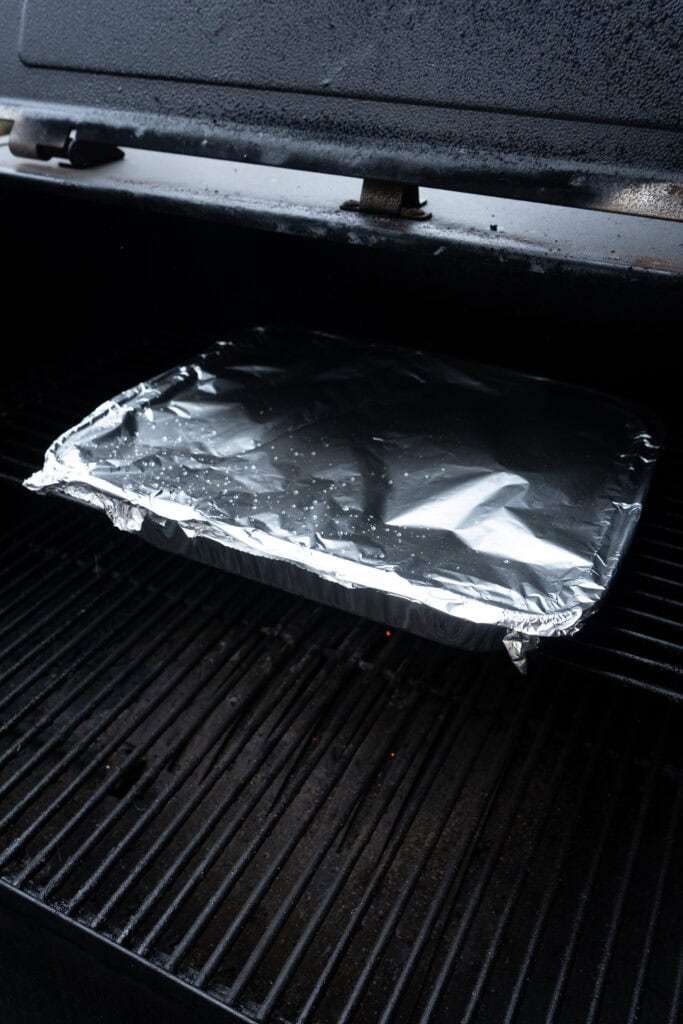 foil pan on a smoker. 