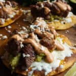 Steak tacos with guacamole.