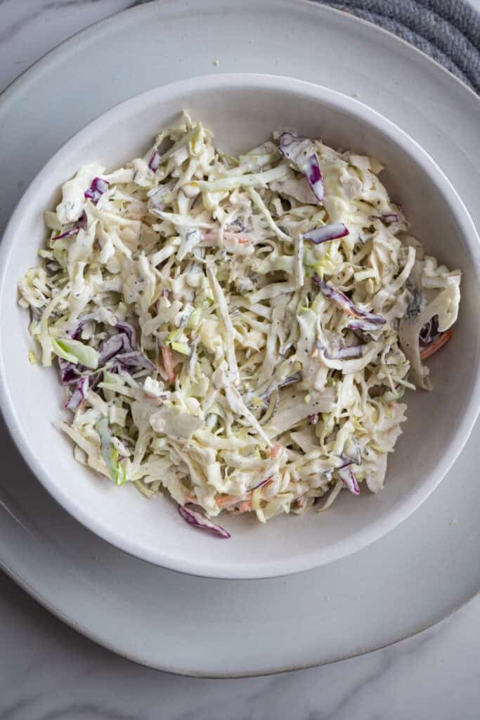 Coleslaw in a bowl.