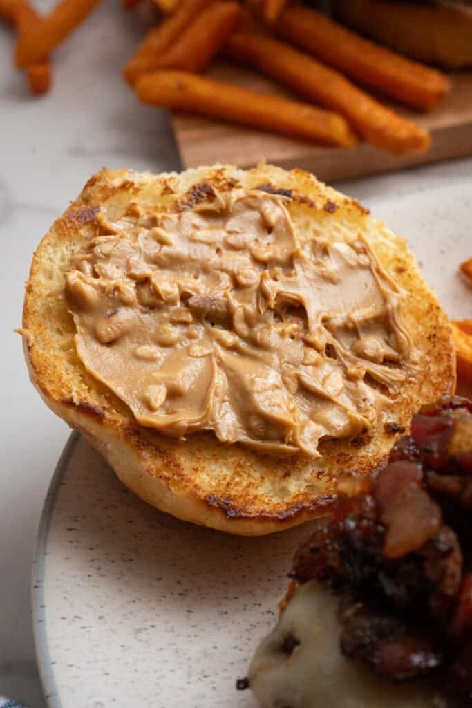 Peanut butter inside of a bun.