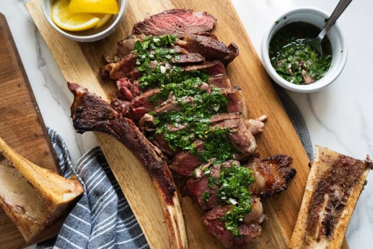 Steak with Bone Marrow Chimichurri.