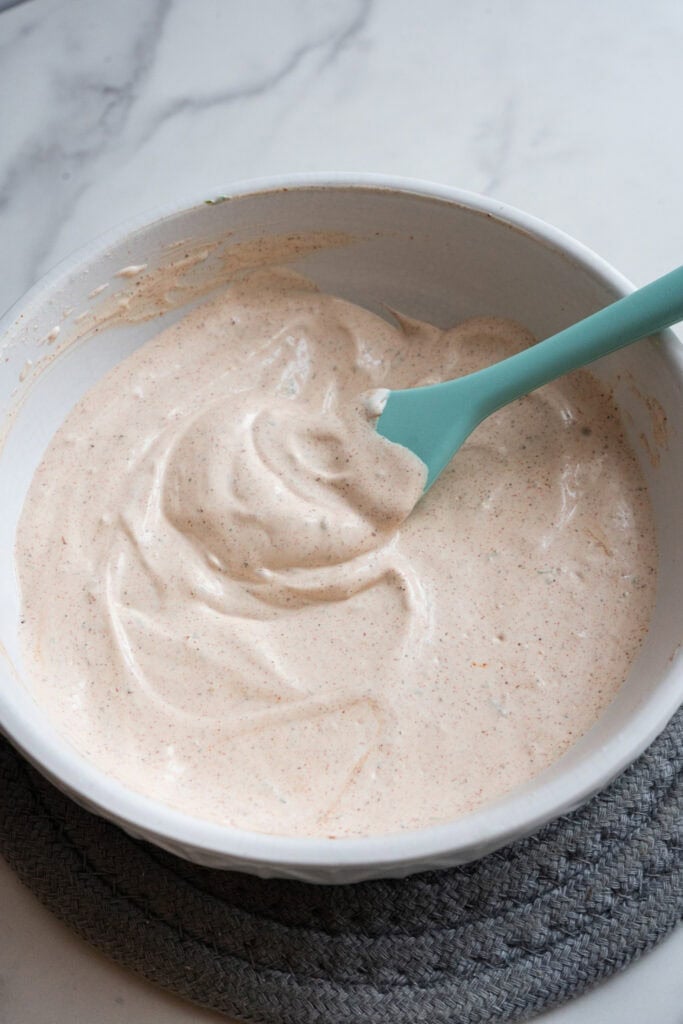 Creamy sauce in a bowl.