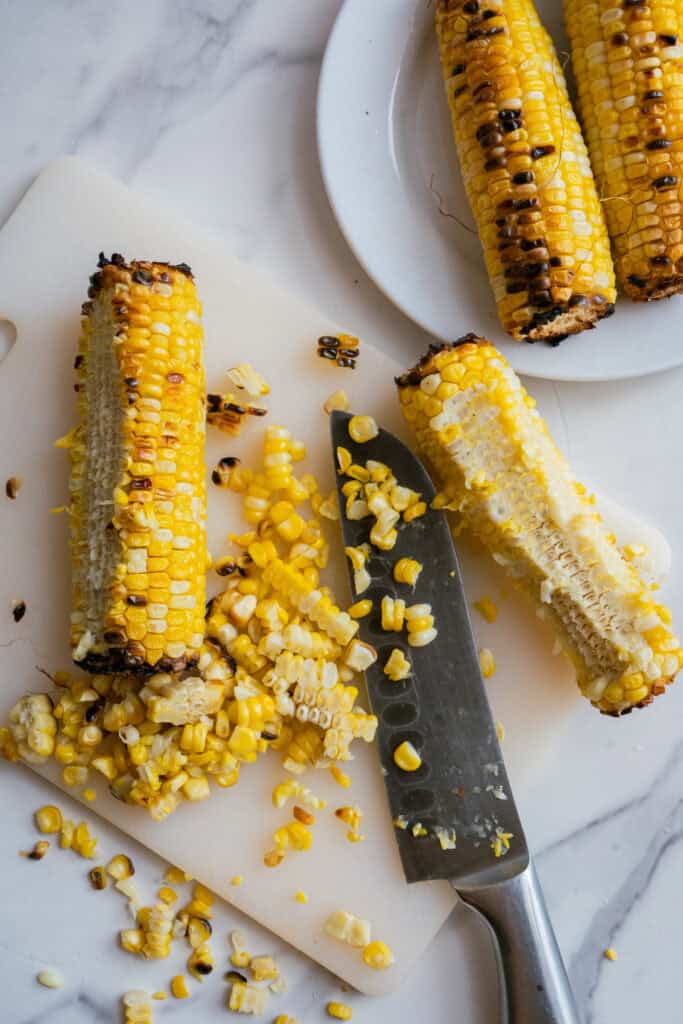 Grilled corn cut from the cob.