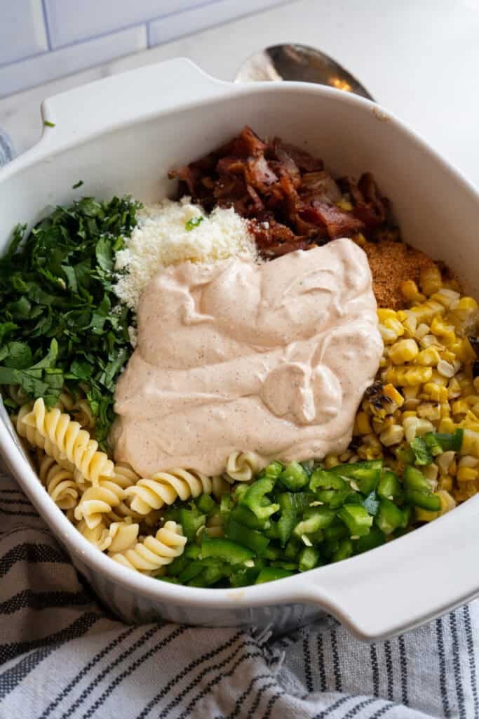 Mexican Street Corn Pasta Salad Ingredients.