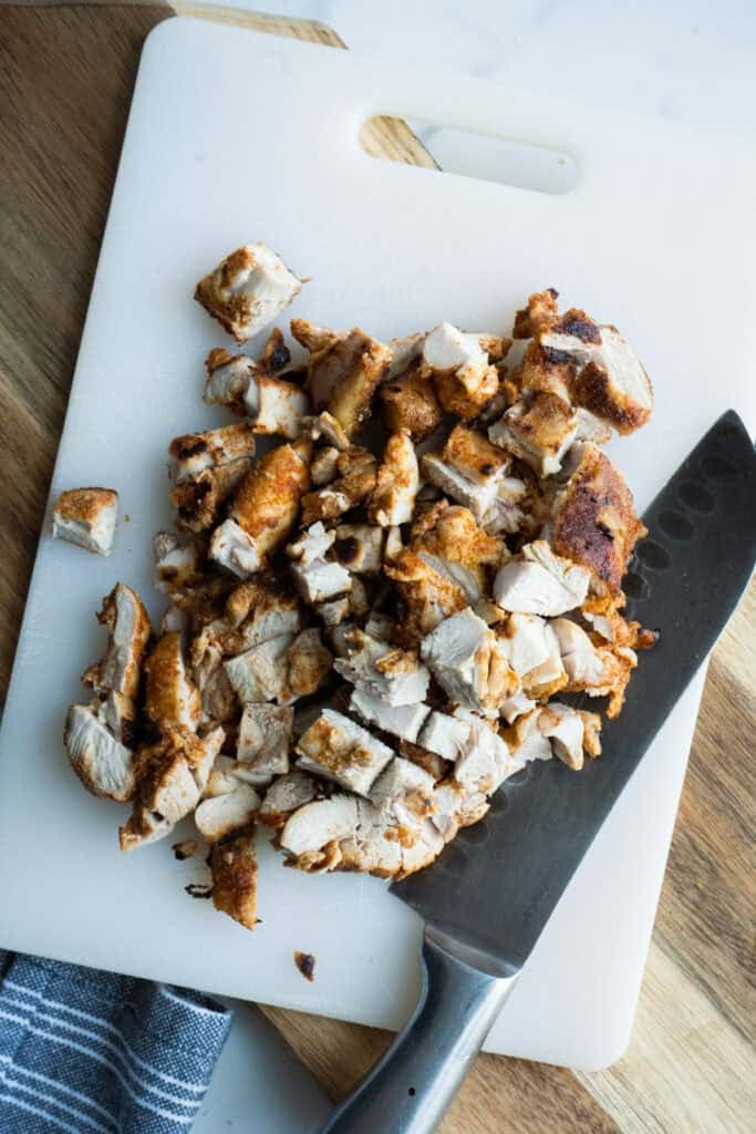 Cooked chicken for Nashville Hot Chicken Cheesesteak Sandwich.