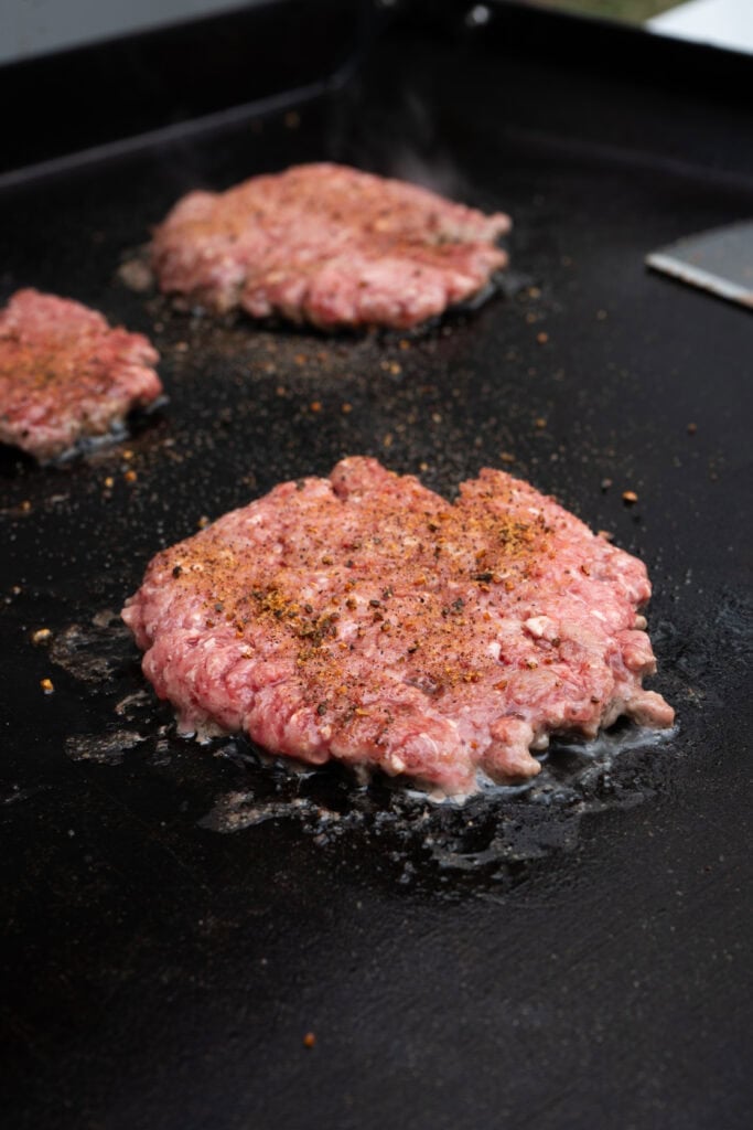 Smash burger on the griddle.