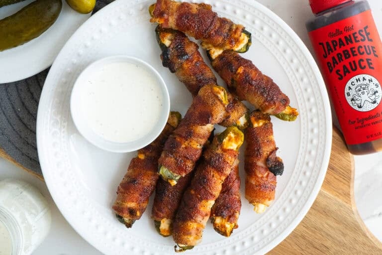Chicken Stuffed Pickle Poppers.