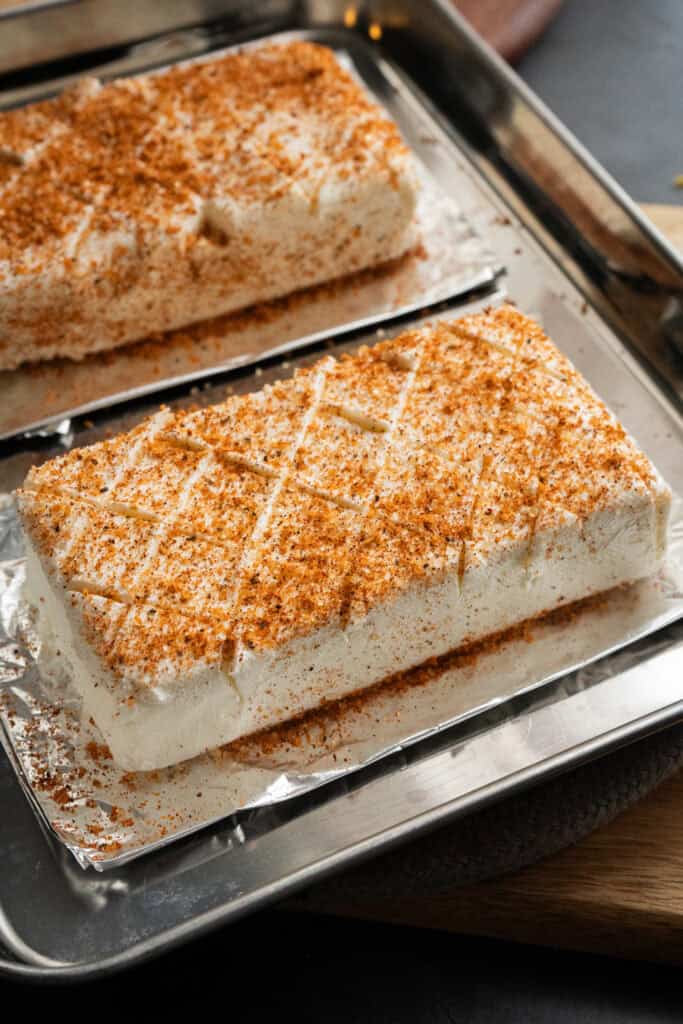 Cream cheese seasoned with a BBQ rub.