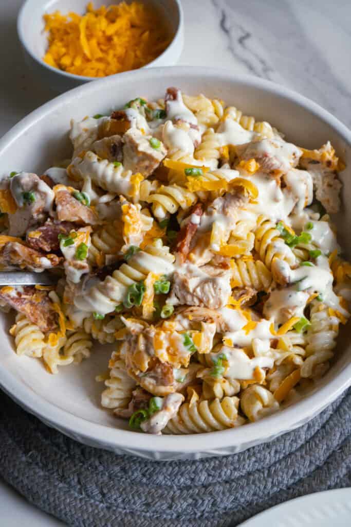 Chicken Bacon Ranch Pasta Salad.