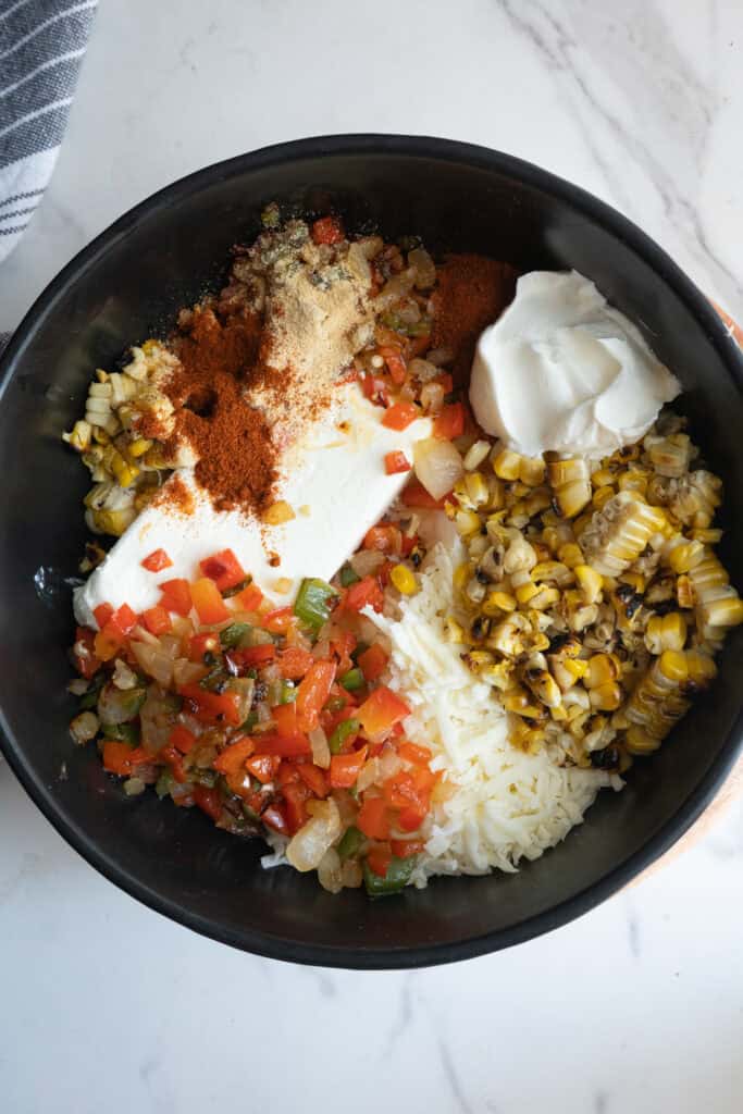 Steak and corn dip ingredients.