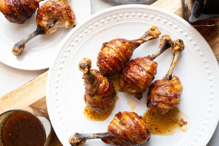 Honey Bourbon Bacon Wrapped Chicken Lollipops