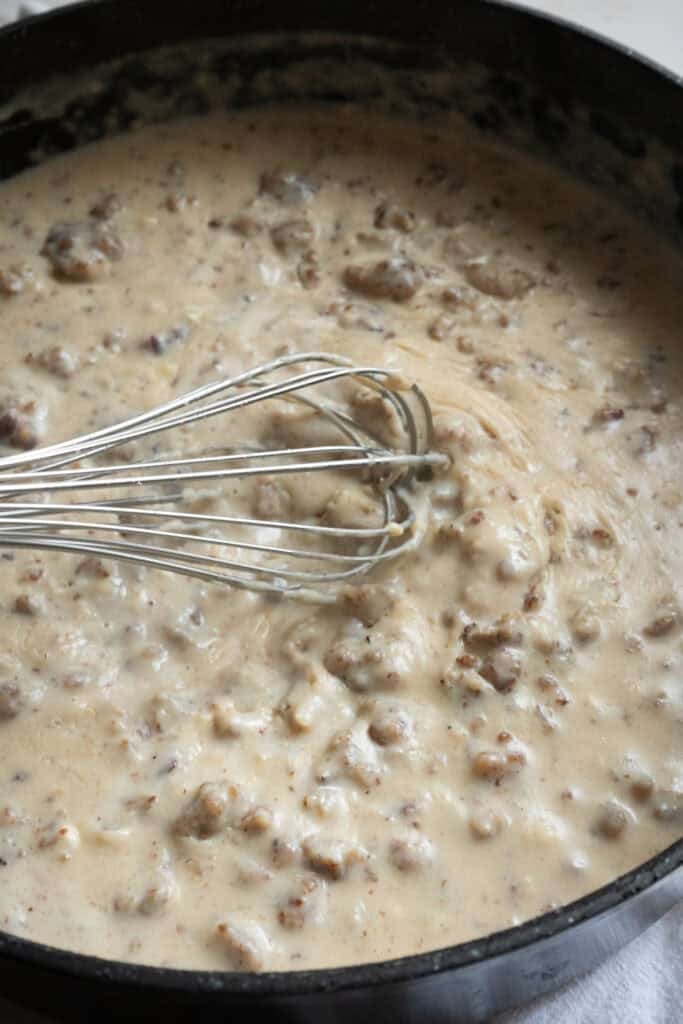 Sausage gravy for Biscuits and Gravy Casserole.