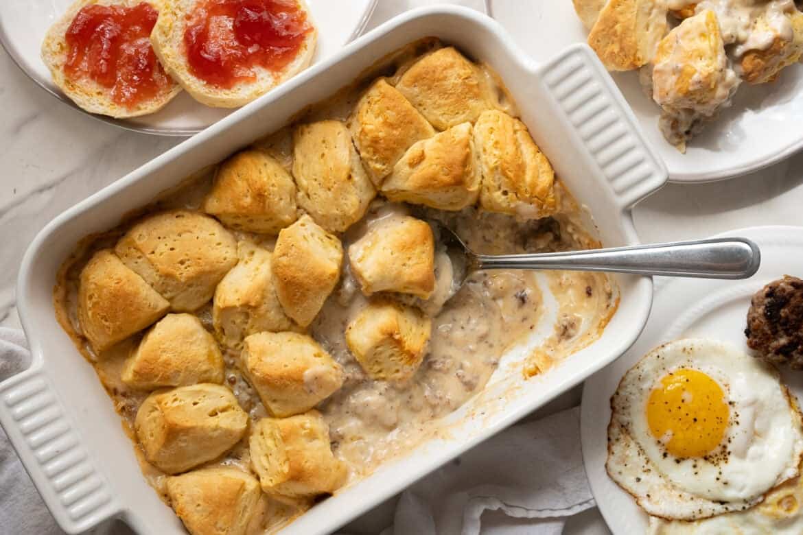 Biscuits and Gravy Casserole Biscuits and Gravy Casserole.
