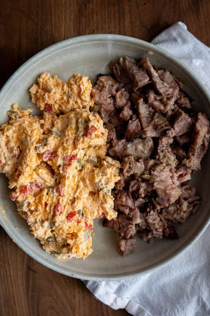 Brisket mixed with pimento cheese.