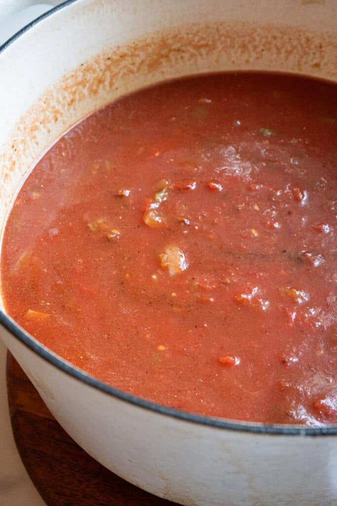 Chili simmering on the oven.