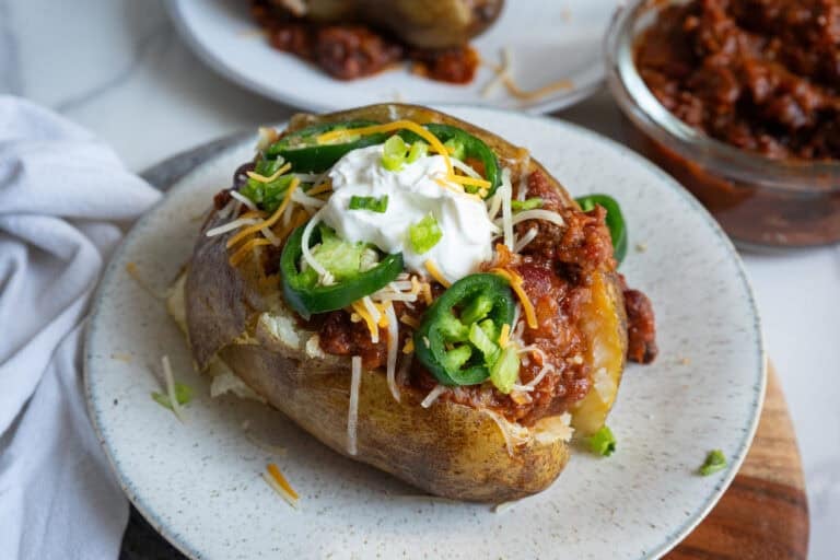 Chili Cheese Loaded Baked Potato.