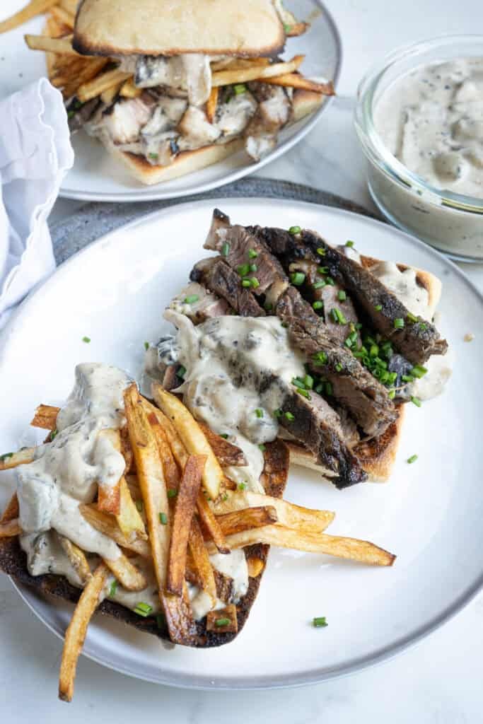 Creamy Mushroom Steak Frites Sandwich.