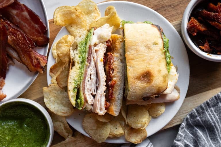 Turkey and Bacon Pesto Sandwich.