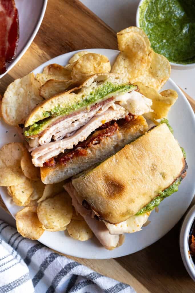 Turkey and Bacon Pesto Sandwich.