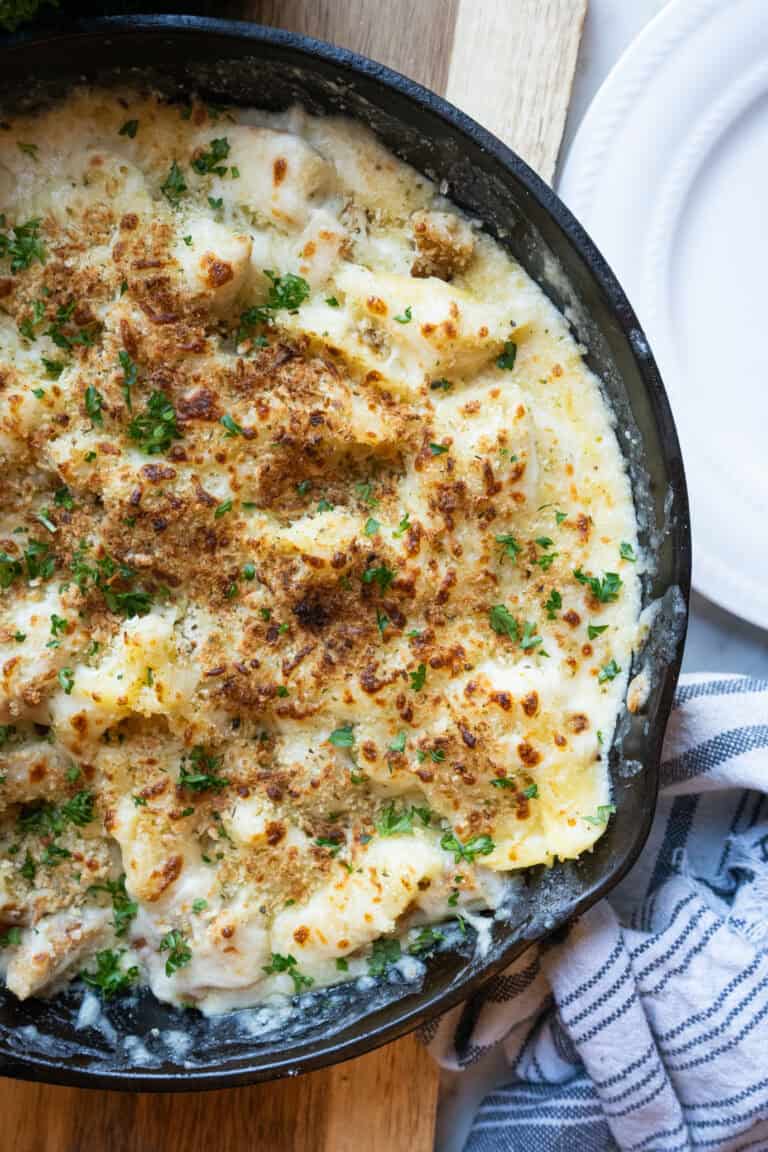 Grilled Chicken Alfredo Casserole.