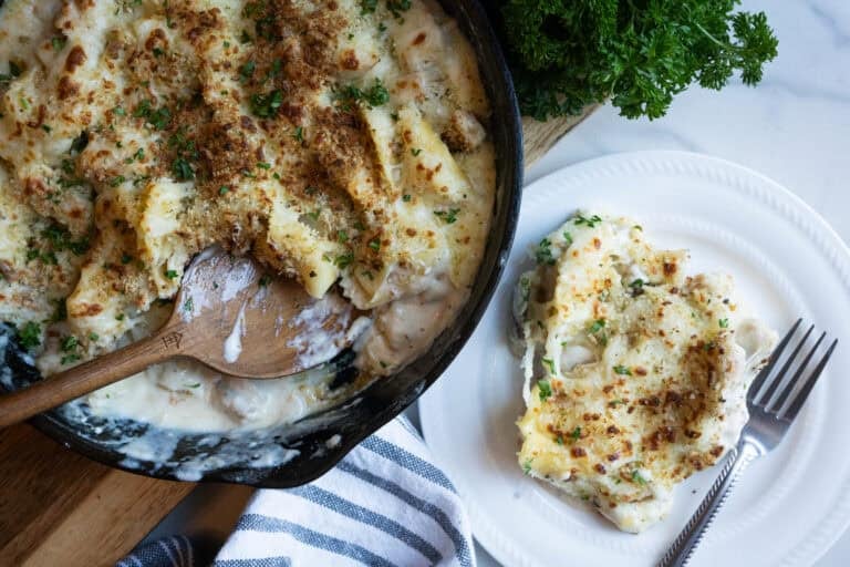 Grilled Chicken Alfredo Casserole.
