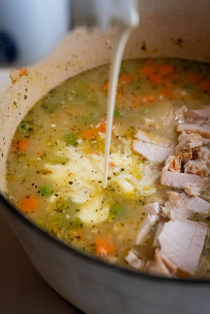 Smoked Individual turkey pot pie filling.