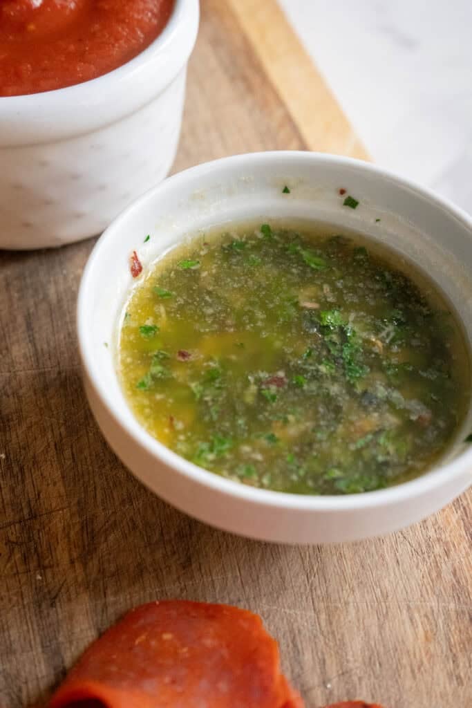 Garlic herb butter for Pepperoni Pizza Sliders.