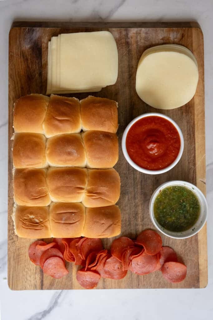 Ingredients for Pepperoni Pizza Sliders.