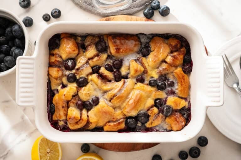 Blueberry Cinnamon Roll Casserole.