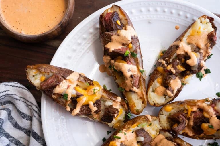 Steak Loaded Potato Skins.