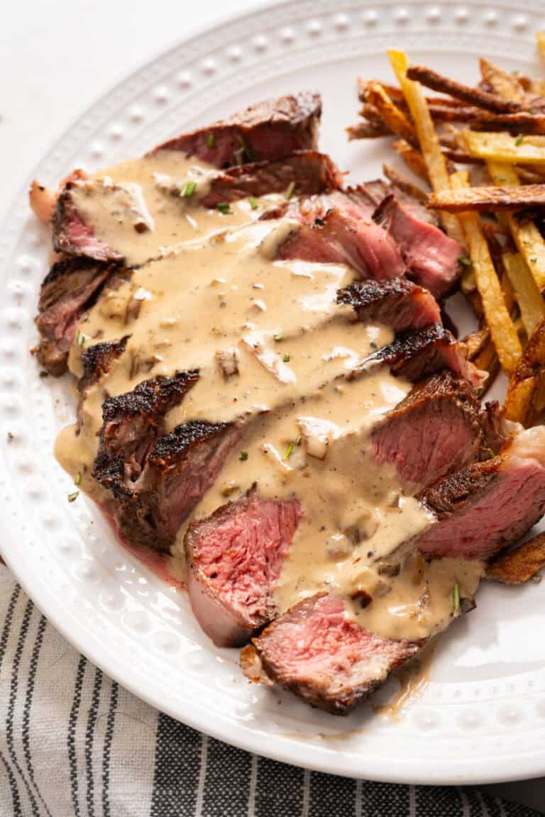 Steak with Bourbon Peppercorn Cream Sauce