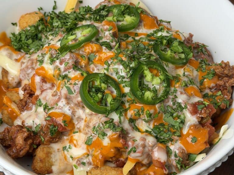 Chili Cheese Loaded Tater Tots.