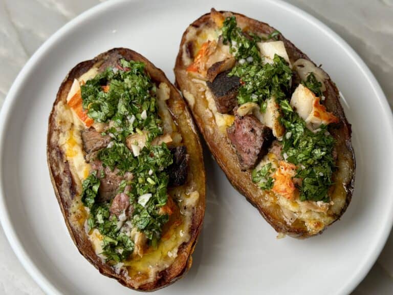 Steak and Lobster Potato Skins